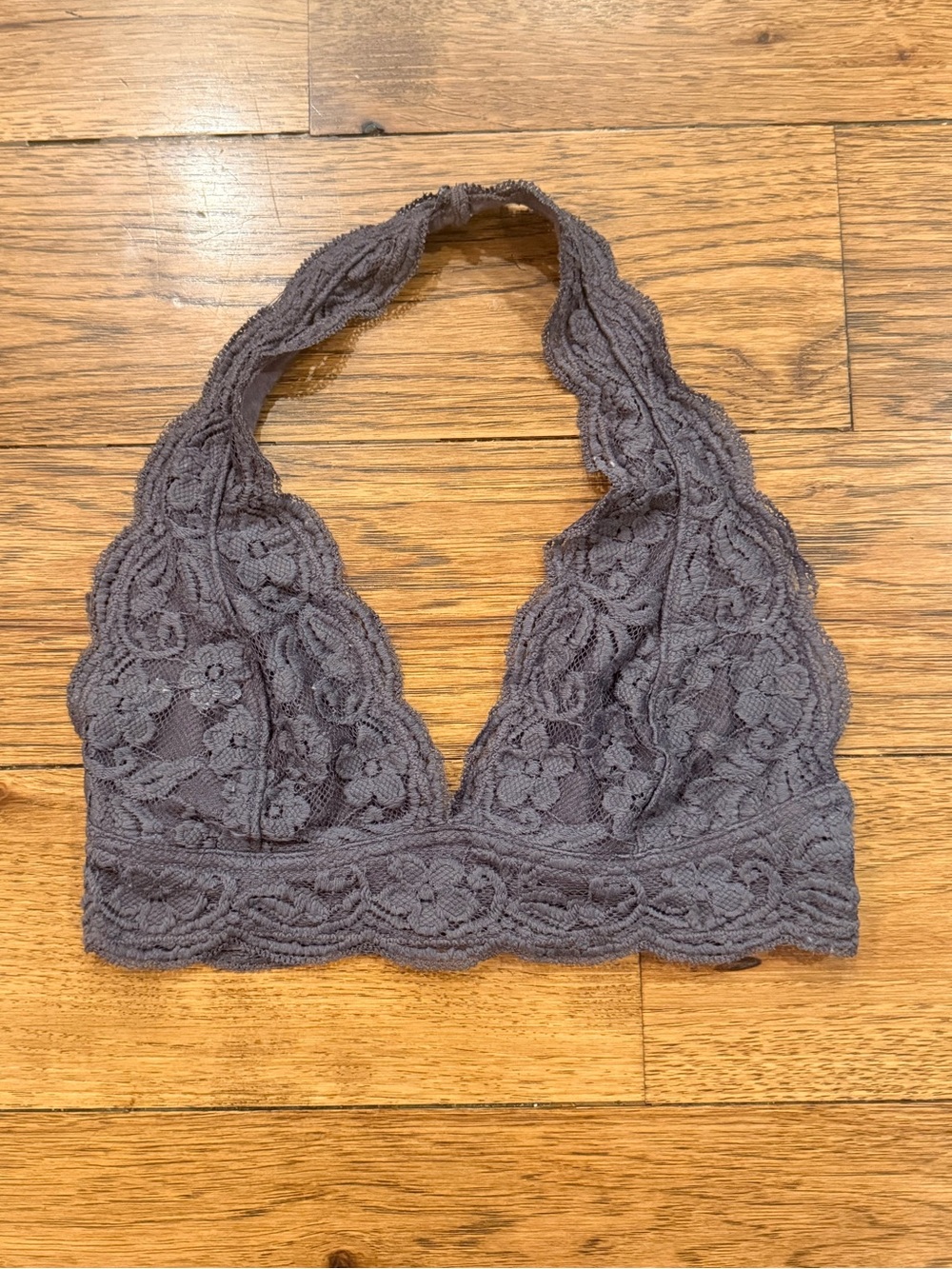 Pins and Needles Lace Halter Bralette - Dark Gray